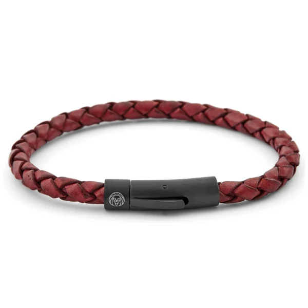 Pulsera de cuero burdeos y negro