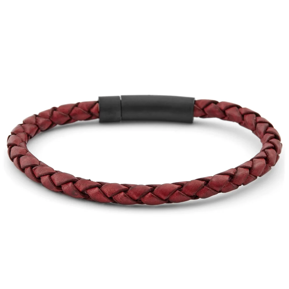 Pulsera de cuero burdeos y negro - Imagen 2