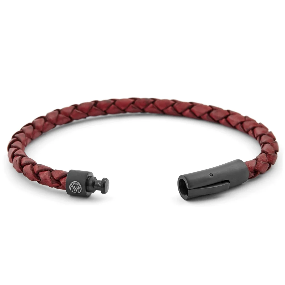 Pulsera de cuero burdeos y negro - Imagen 3