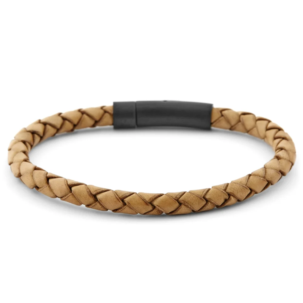 Pulsera de cuero marrón claro y negro - Imagen 3