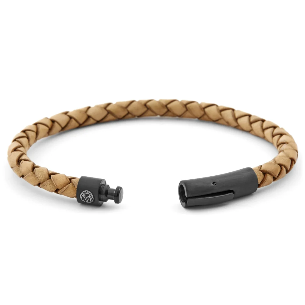 Pulsera de cuero marrón claro y negro - Imagen 2